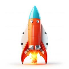 Cartoon rocket taking off isolated on white background. 3d rendering. Generative AI.