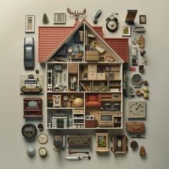 Illustration in knolling style - house