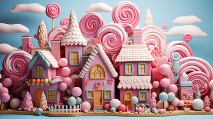 Sweet fantasy world of chocolate and candy in a dreamland of sugar paradise, a whimsical candyland