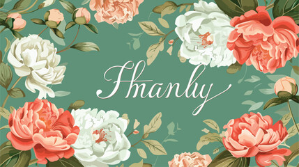 Thank You note template decorated with bouquet of gor