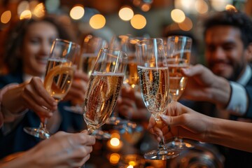 Multicultural business team toasting with champagne
