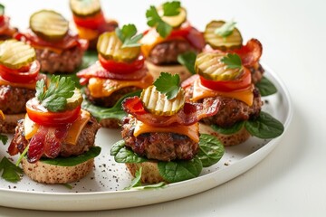 Mini Bacon Cheeseburger Appetizers with Spinach and Dill Pickles