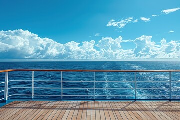 Deck of cruise ship with view on blue ocean