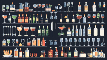 Barman equipment set. colorful vector illustration 