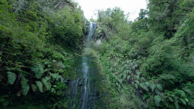 The waterfall on the Levada do Caldeirao Verde in Queimadas Forest Park, Madeira island, Portugal