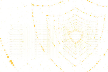 Abstract digital binary code and shield design on a white background, visualizing data security and protection concept