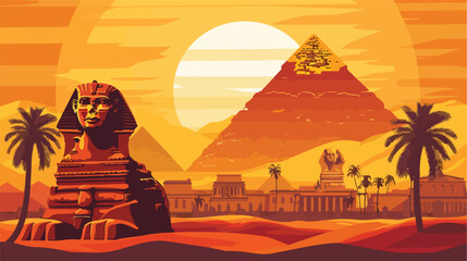 Beautiful Egypt desert landscape with silhouettes of