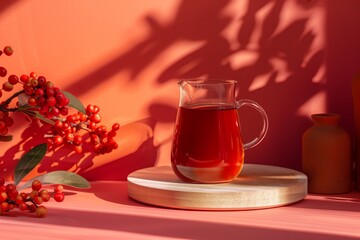 Fototapeta premium barberry flavored syrup for coffee on the podium