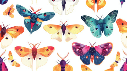 Beautiful seamless pattern with colorful cartoon moth