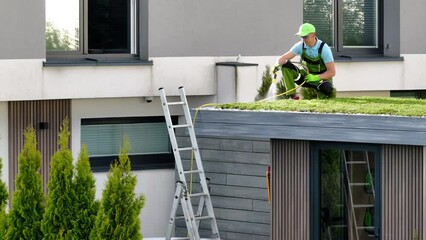 Gardener Working on a Green Roof