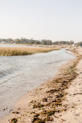 the water in the beach is high and low and dirty