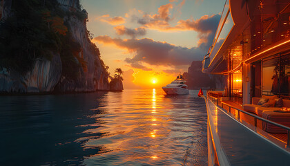 Enjoy the sunrise on a luxury yacht as a couple, summer concept vacation concept holidays