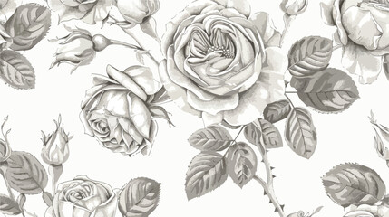 Botanical seamless pattern with blooming English rose