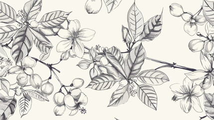Botanical seamless pattern with tropical Coffea or co