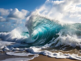 A wave is about to crash into the ocean