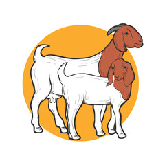 Female goat and kid vector illustration. Suitable for goat farm breeding logo.