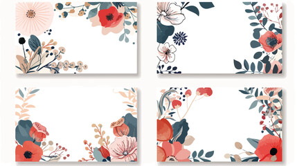 Four of square invitation cards with floral border 