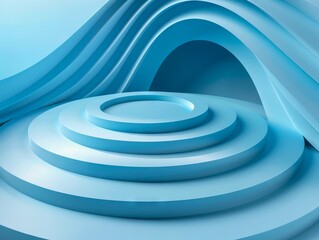 Obraz premium A 3d rendering of a blue circular shaped room.