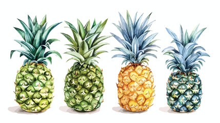 Bundle of stylized pineapples of various texture isolated