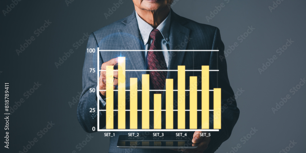 Poster using digitally enhanced graphics to analyze a company's profitability indicator business personnel 