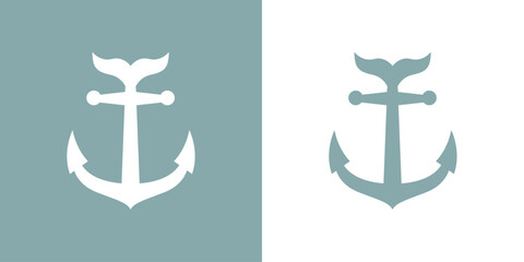 Logo nautical. Silueta de ancla de barco con cola de pescado o ballena