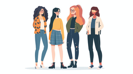 Four young women or girls wearing stylish clothing style