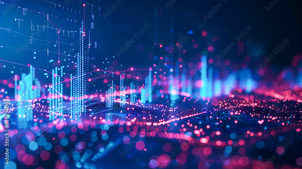 Poster 3d illustration of abstract digital background with forex chart and binary code