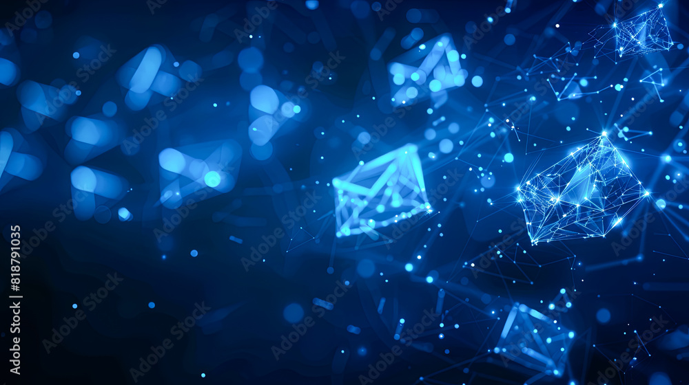 Poster abstract email marketing blue polygonal dark blue background with connecting dots and lines. connect