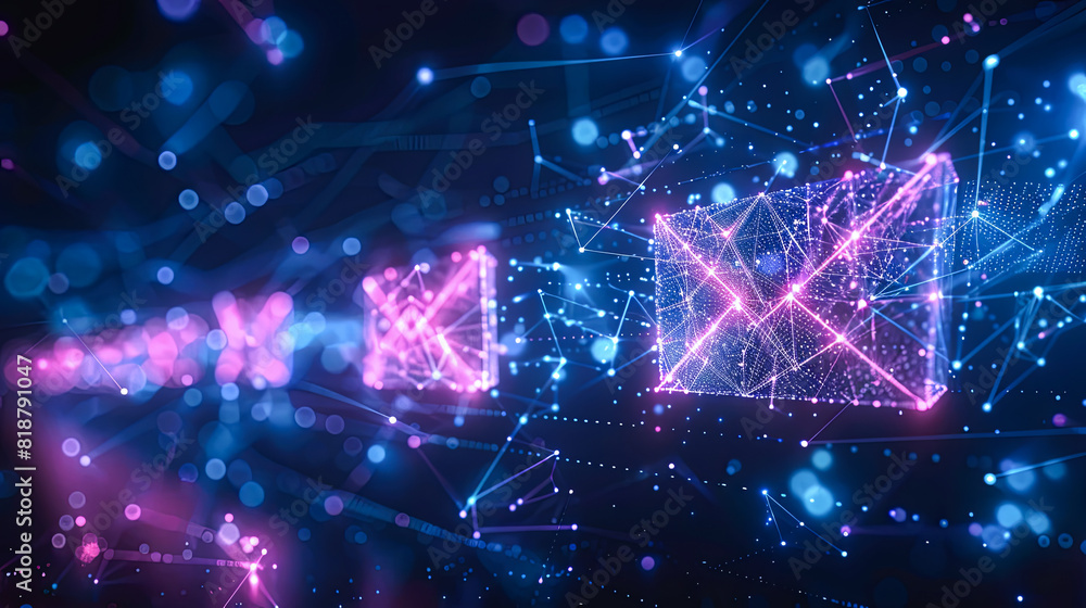 Poster abstract polygonal email marketing background with connecting dots and lines. connection structure. 
