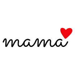Feliz día de la madre. Logo con texto manuscrito mama con corazón para tarjetas y felicitaciones