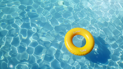 yellow swimming pool ring float in blue water. concept color summer. - Powered by Adobe