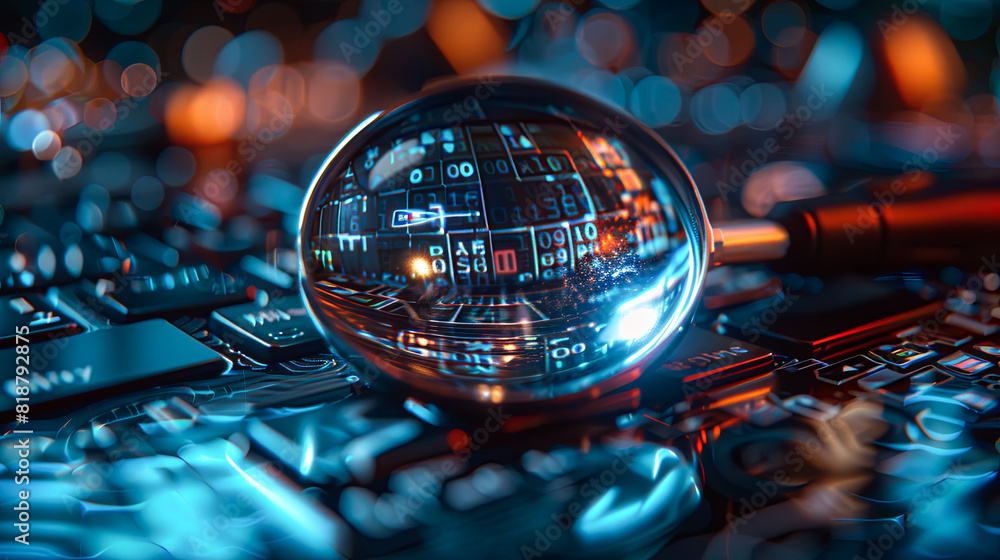 Poster globe and computer keyboard on a dark background. 3d rendering