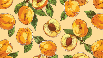 Apricots seamless pattern. Hand-drawn fruit repeating