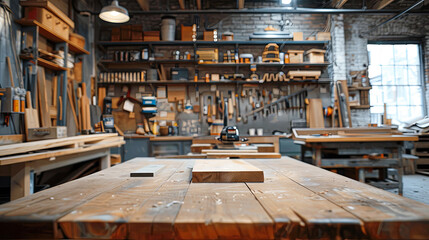 Carpentry workshop with woodworking machines and tools. Furniture factory.