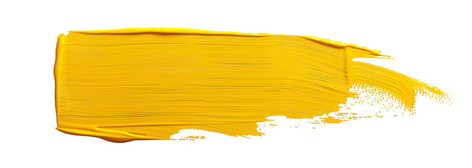 Vibrant Yellow Paint Brush Stroke Texture Isolated on Transparent Background