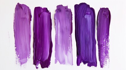 A row of purple paint brushes, each with a different shade of purple
