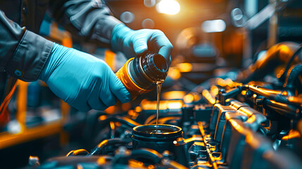 Automotive technician refilling engine oil - Powered by Adobe