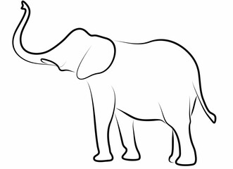 Elephant vector, line drawing side view illustration isolated on white background