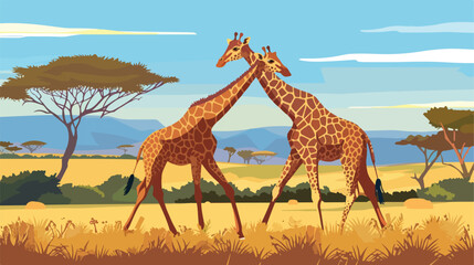 Giraffes couple wild African animals in tropical natu