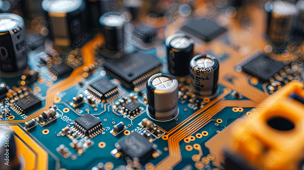 Aufkleber electronic circuit board close-up. electronic computer hardware technology.