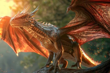dragon mythical fantasy magical powerful majestic soaring flying scales glittering sunlight medieval mystical legend fairy tale strength 3d illustration 