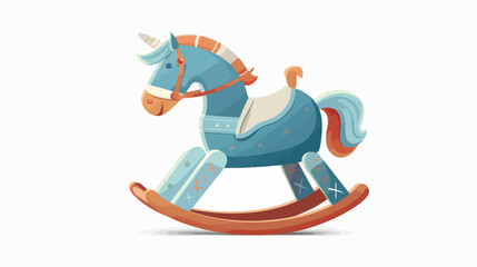 Baby toy flat vector illustration. Blue rocking horse