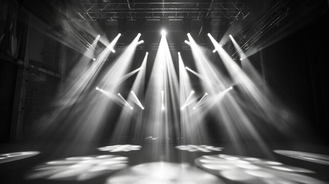 A lighting stage with spotlights in black and white