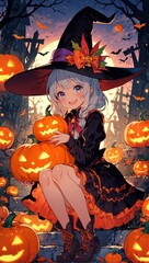 halloween witch with pumpkin