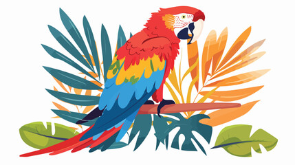 Exotic tropical ara bird macaw. Big red parrot sittin