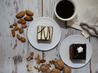 there is food on the table with a cup of coffee