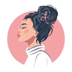  Vector flat illustration portrait avatar icon flat for women's day on pink background. Concept of the movement for gender equality and women's empowerment