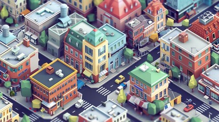 city town street isometric design. an illustration in 3d