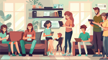 Family gadget addiction problem concept flat vector illustration