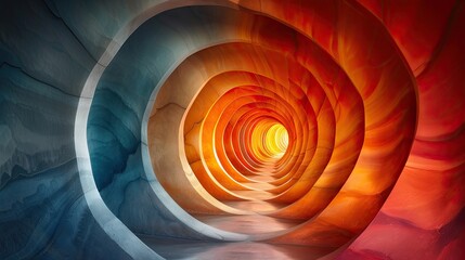 Abstract colorful tunnel with vibrant hues of red, orange, and blue, creating a mesmerizing and dynamic visual effect.